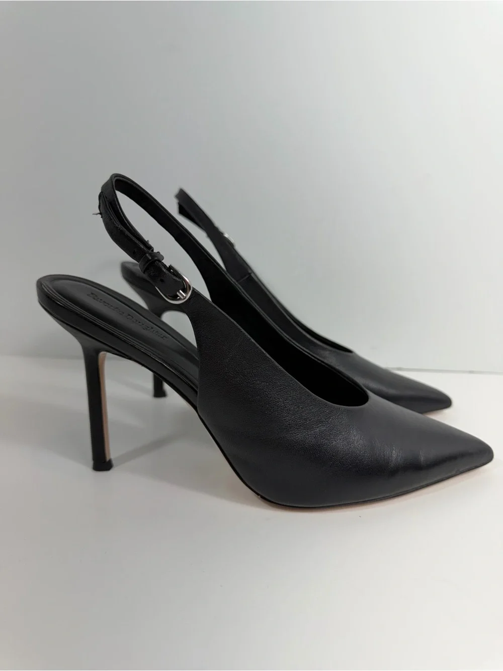 Favorite Daughter Black Leather Remy Pointed Toe Slingback Heels Pump 8 - Picture 4 of 12